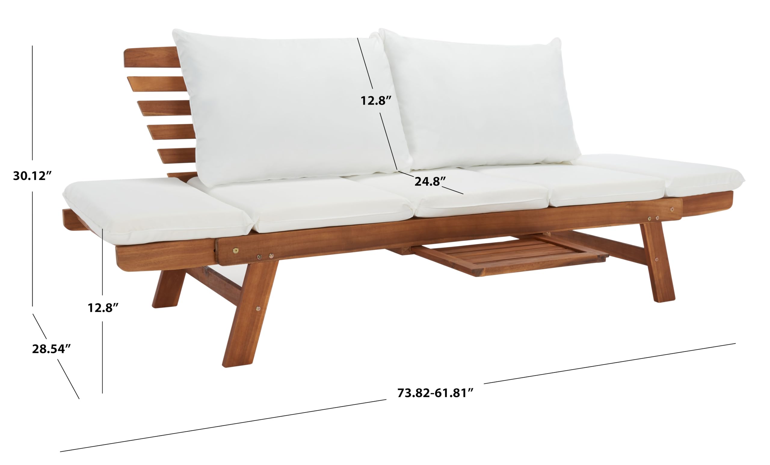 SAFAVIEH Outdoor Collection Emely Natural Acacia Wood/Beige Cushion Expandable Loveseat Daybed