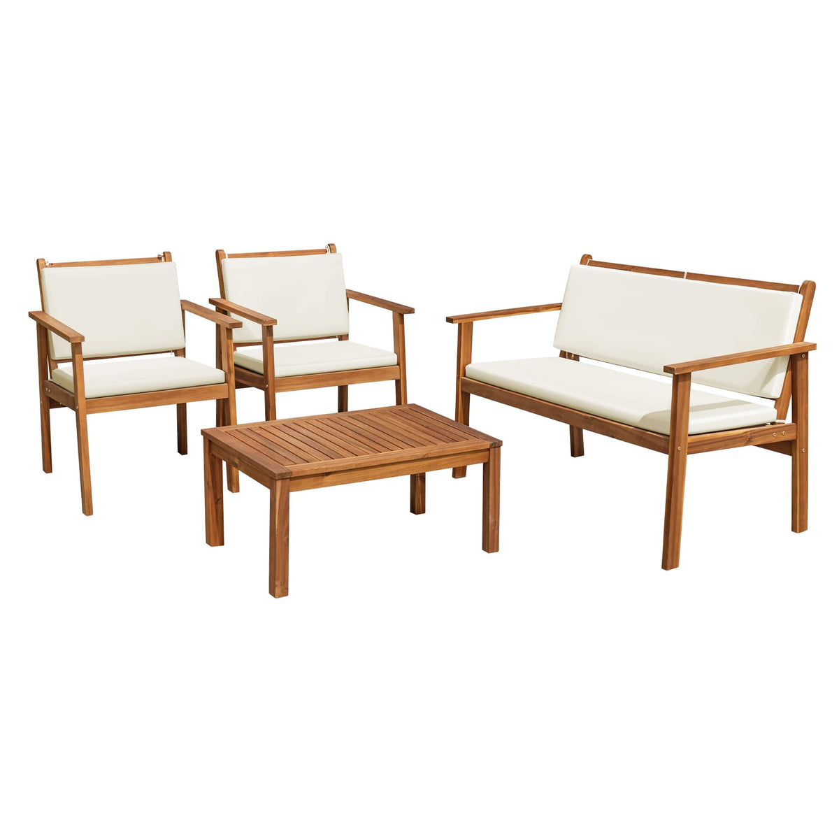 Flamaker Outdoor Patio Furniture Set 4-Piece Acacia Wood Patio Set, Natural