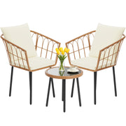 FDW 3 Pieces Patio Furniture Set, Patio Furniture Natural Rattan Patio Chairs Set with Coffee Table Cushion for Patio Porch Backyard Poolside Gardent, Beige