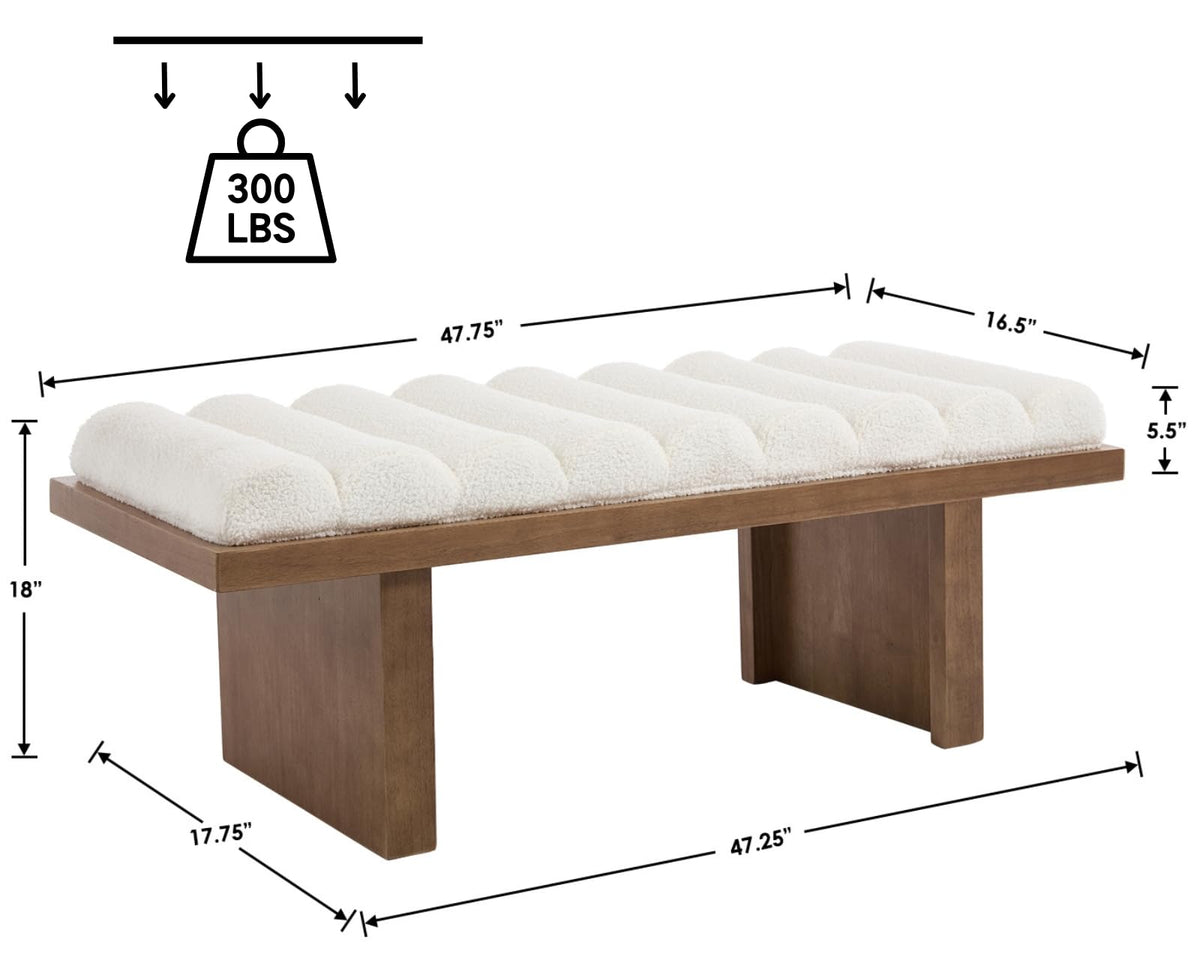 White Sherpa Upholstered Bench