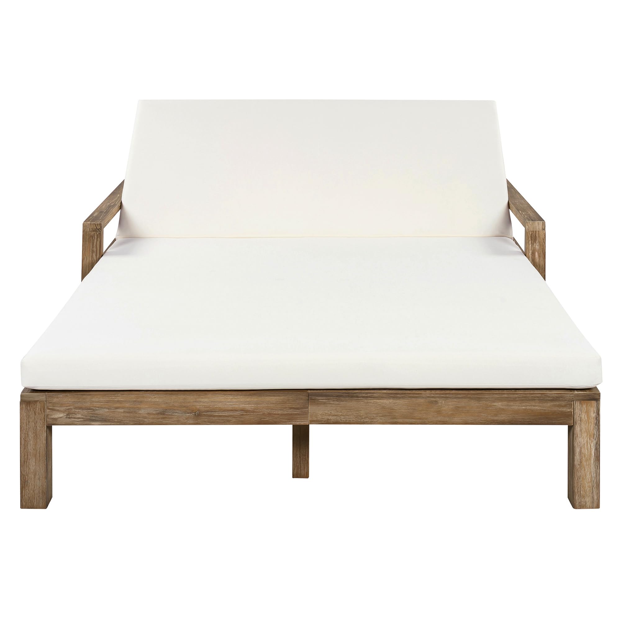 Merax Acacia Wood Outdoor Daybed Sofa, Farmhouse Patio Sun Lounger with Adjustable Backrest, High-Density Cushions & Removable Wheels, Weather Resistant for Garden, Poolside, Backyard, Beige