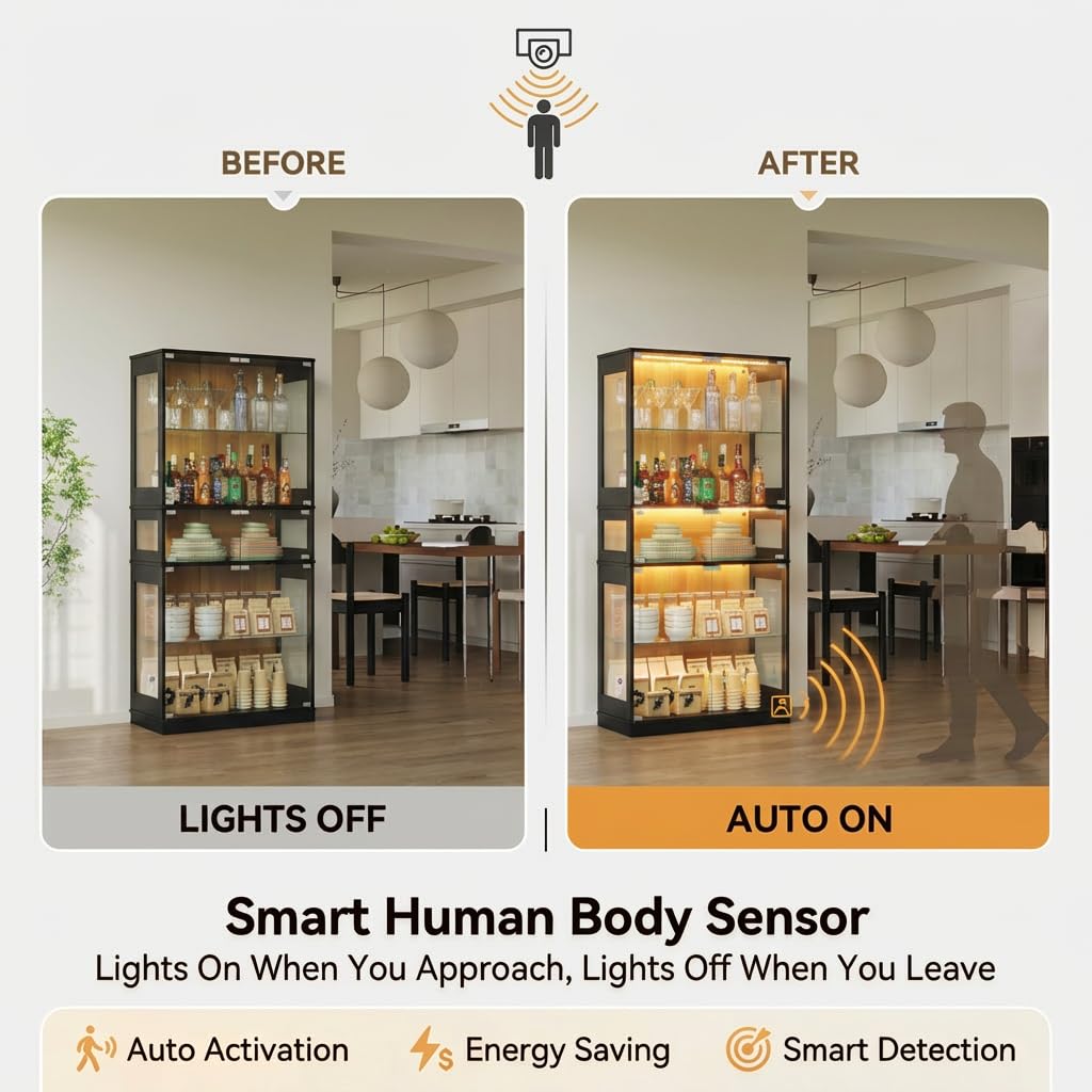5-Tier LED Display Cabinet with Glass Doors