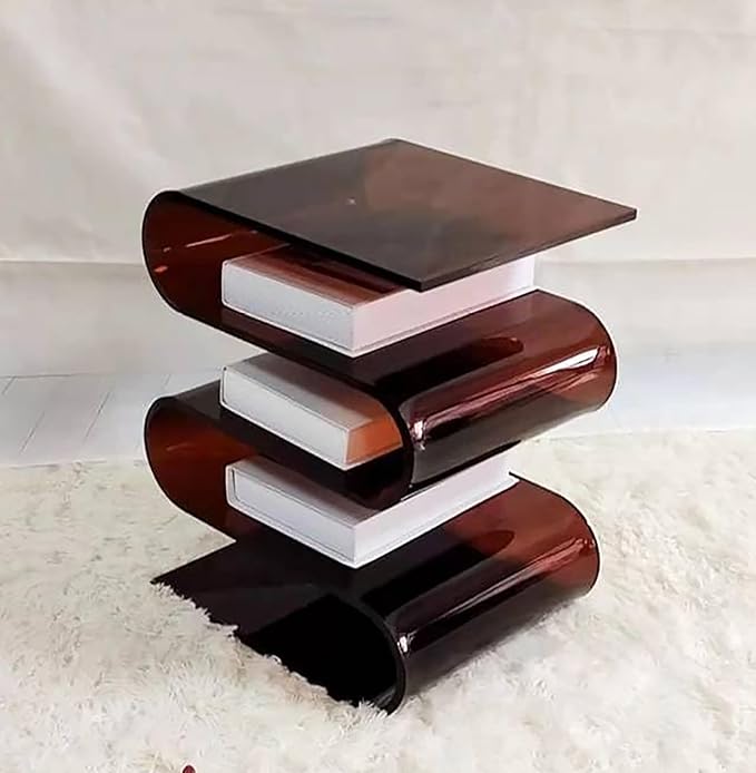 S-Shaped Acrylic Side Table with 3-Tier Magazine Holder