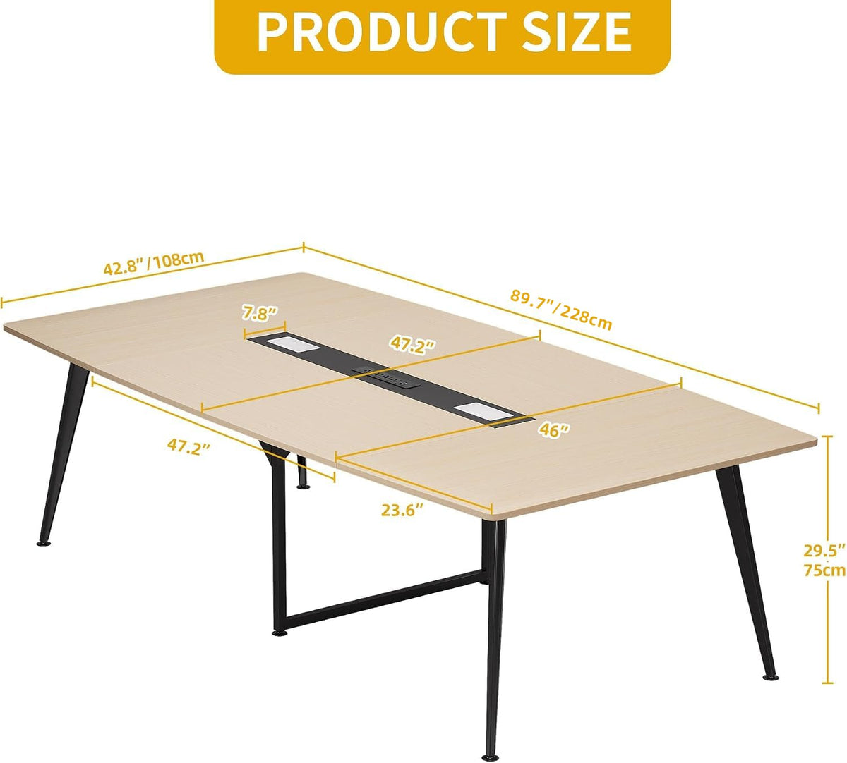 DWVO 8FT Meeting Table, 90-Inch Boat Shape, Outlets