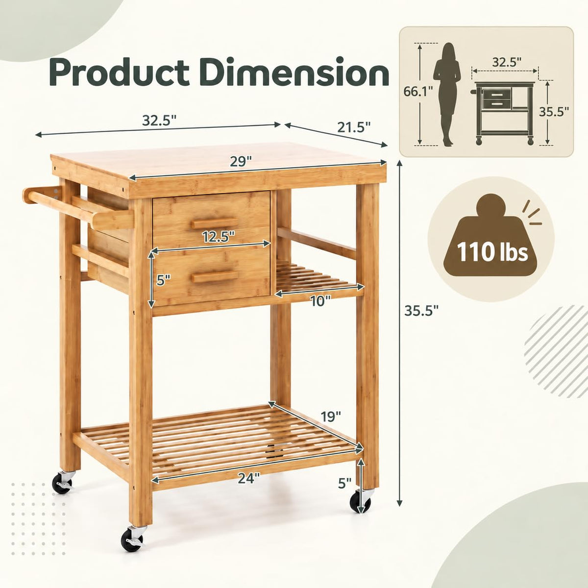 SILKYDRY Kitchen Island, Rolling Butcher Block Kitchen Cart with Storage