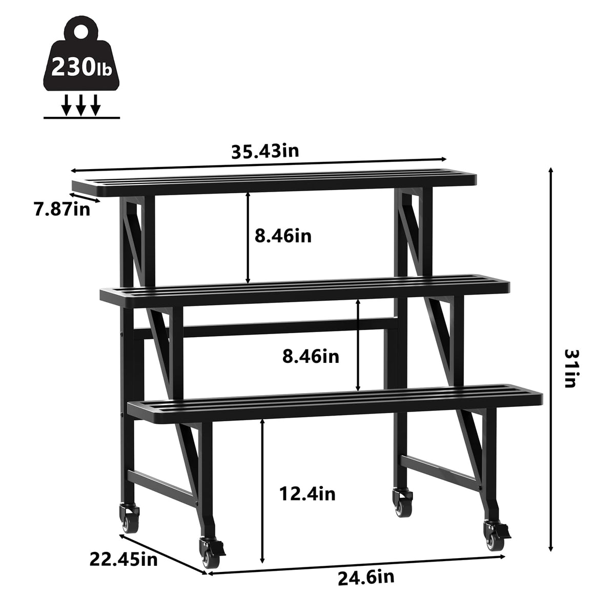 Umi.pzsy Metal Plant Stand with Wheels, 3-Tier Plant Rack