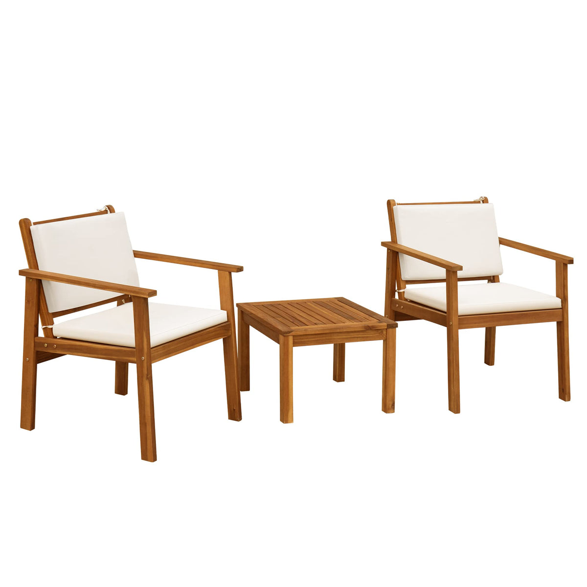Flamaker 3 Pieces Porch Chairs Acacia Wood Balcony Furniture (Natural)