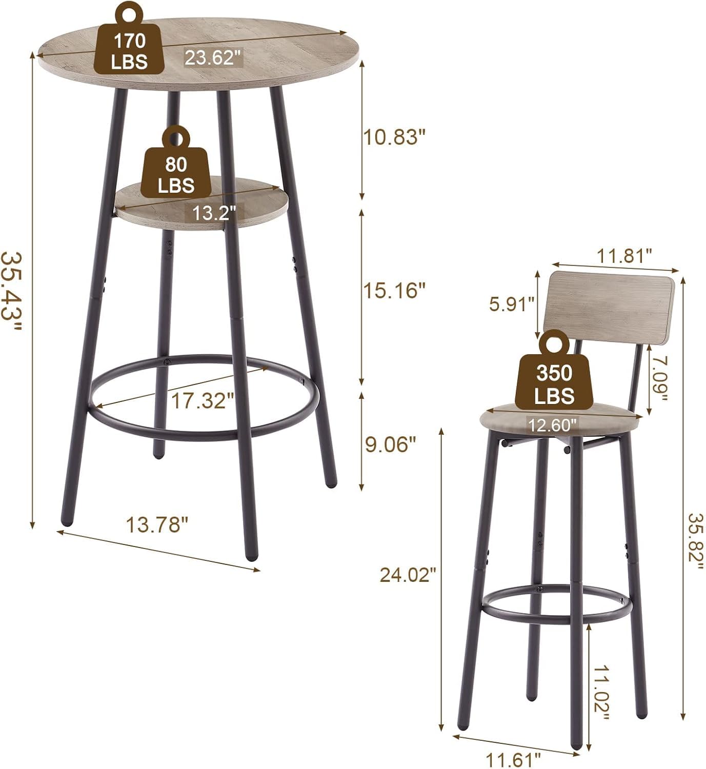 3-Piece Counter Height Bar Table Set