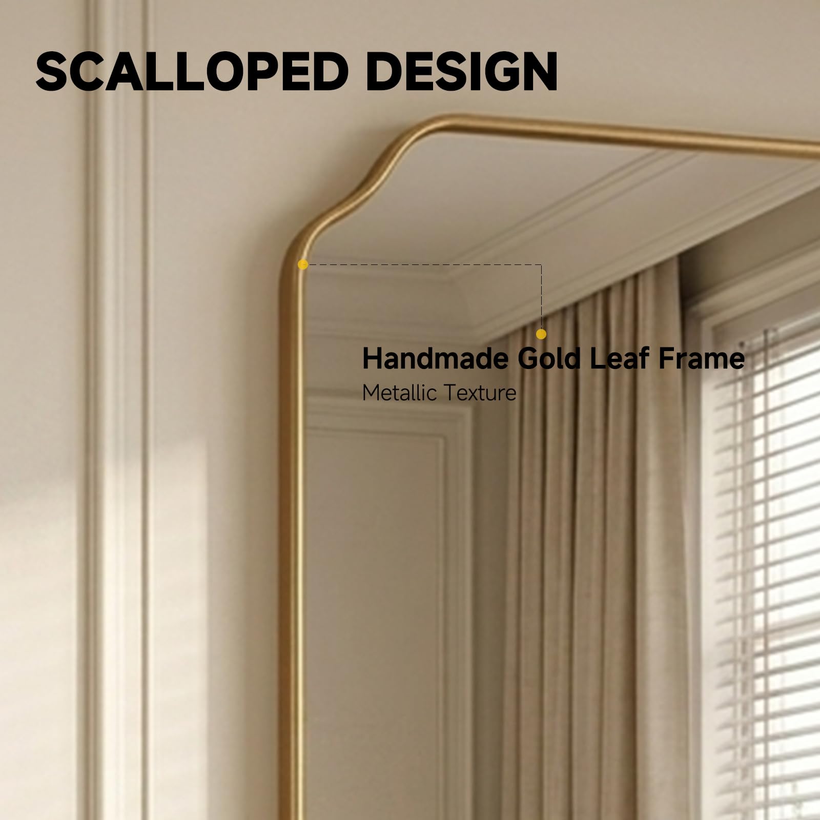 VIWILII Gold Wall Mirror 36"x24", Scalloped Edge Vanity Mirror - Hangs Vertically/Horizontally Decorative Bathroom Mirror for Vanity, Bedroom & Entryway, Aesthetic Bathroom Decor