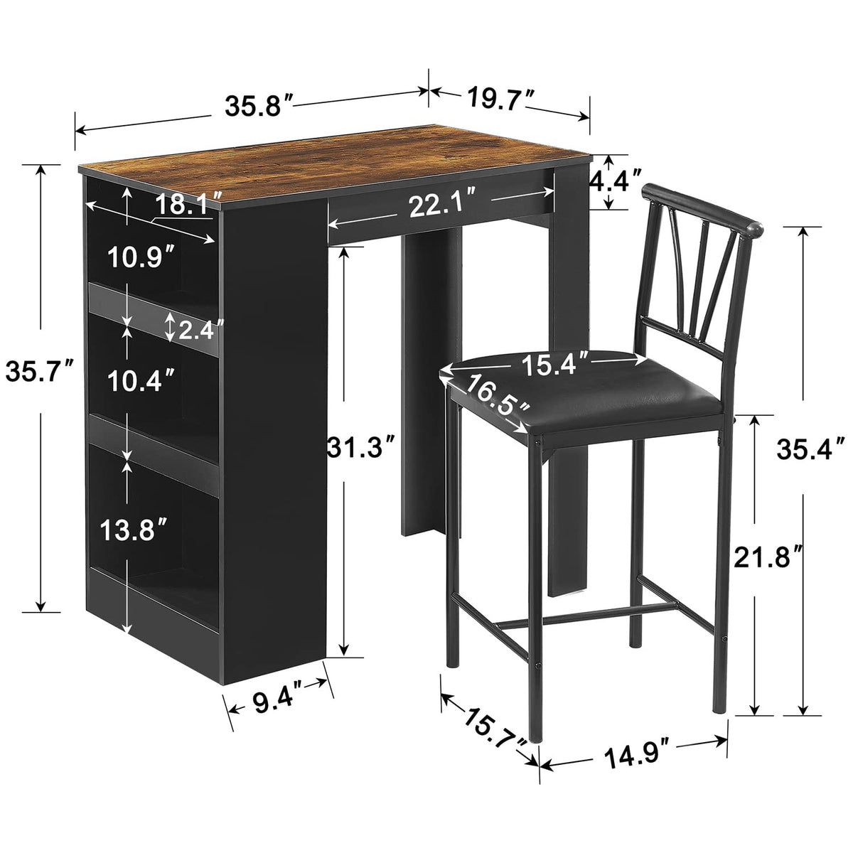 3-Piece Bar Table Set with Storage