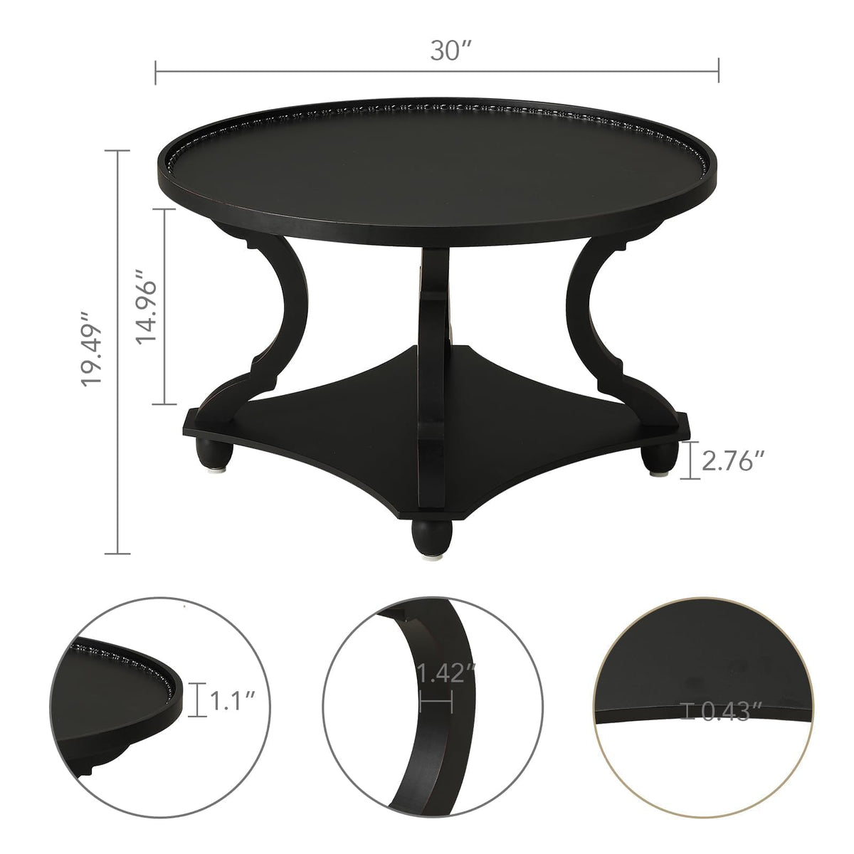 Wnutrees Farmhouse Round Coffee Table, Wood Tray Top with Storage Shelf