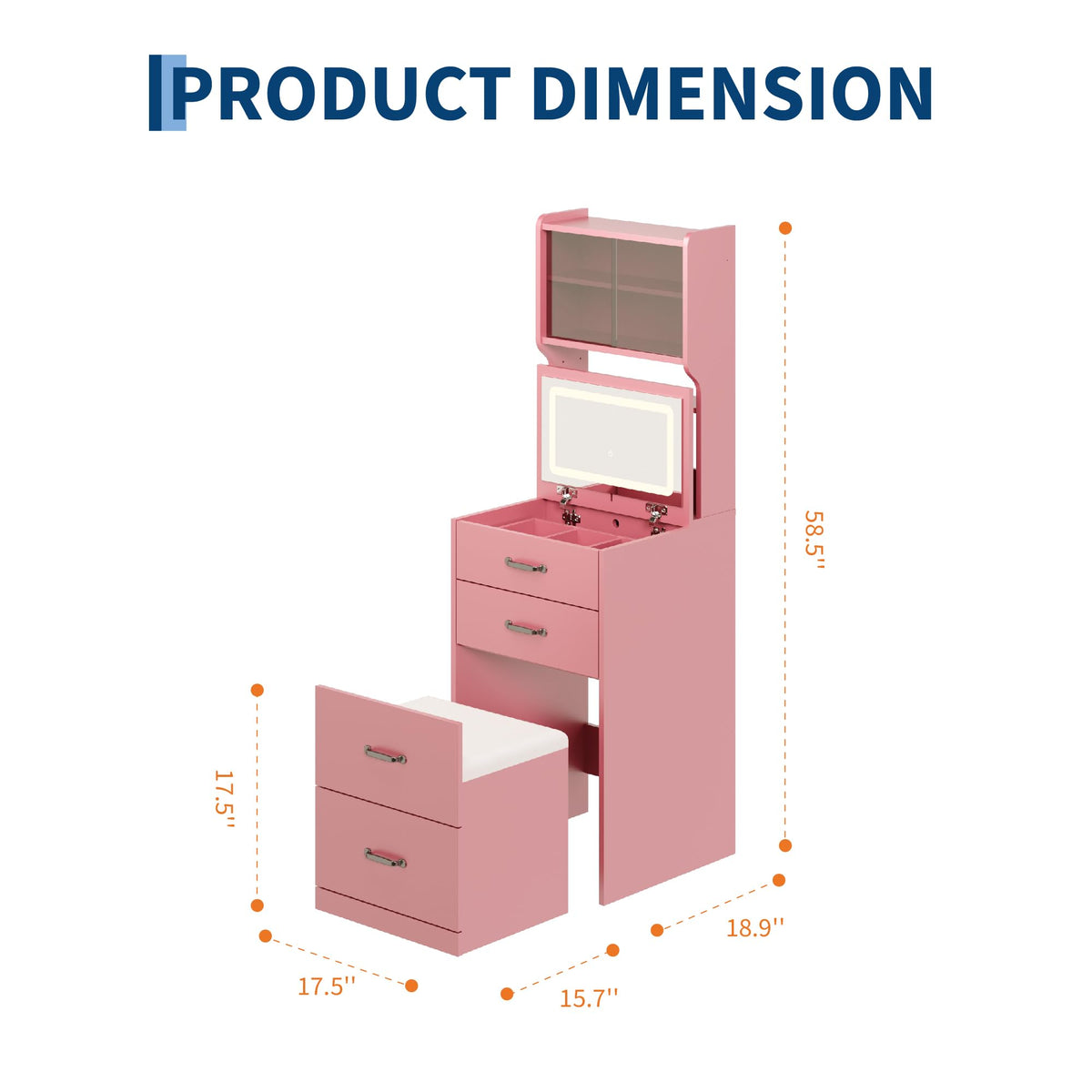 Pink Vanity Desk with LED Mirror
