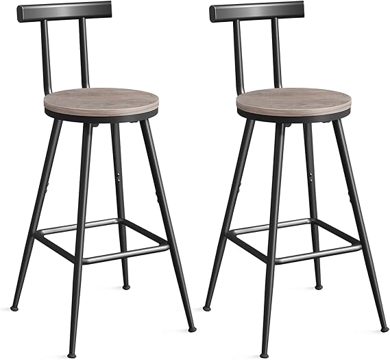 Bar Stools Set of 2 with Backrest & Footrest, 26" Counter Height