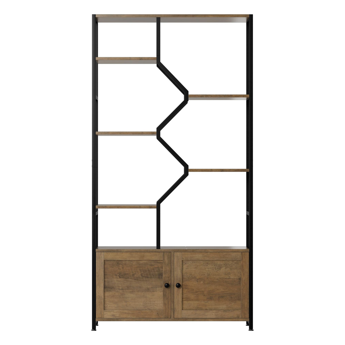 6-Tier Industrial Bookcase with Cabinets