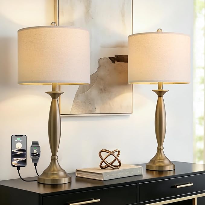 Modern Table Lamps Set of 2 with USB Ports