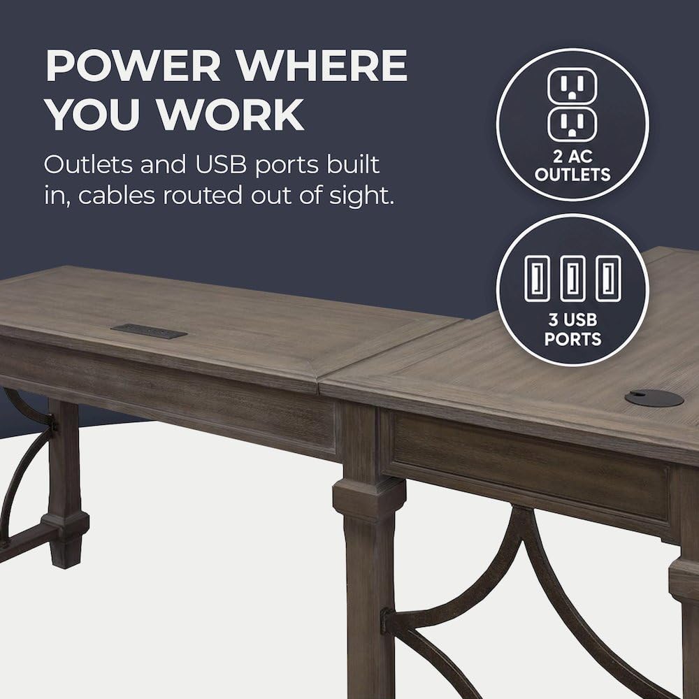 Martin Furniture Desk with Return and Drawers, Open L-Shape, Weathered Gray
