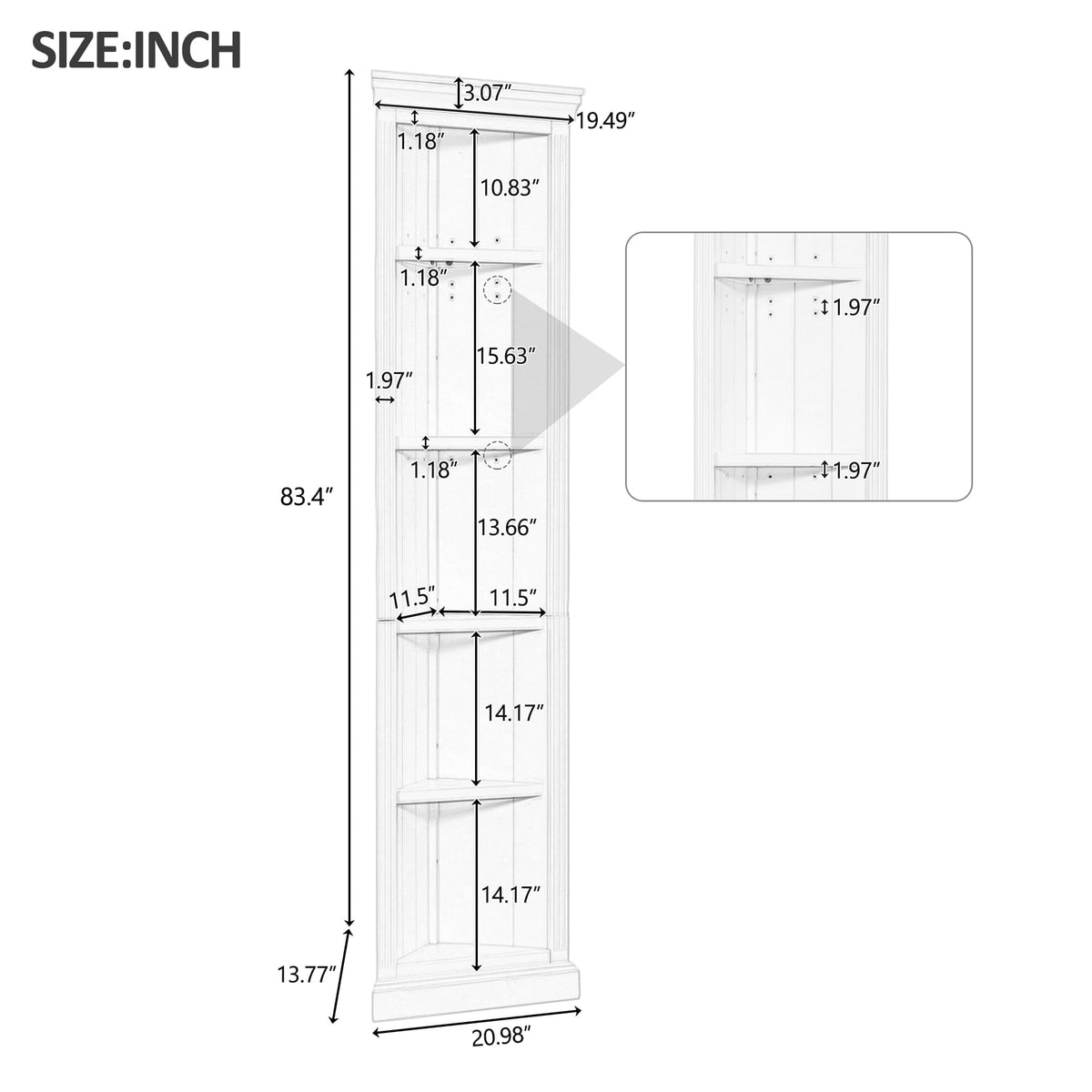 83.4" Tall Corner Shelf, 5-Tier Solid Wood Corner Bookcase, Freestanding Open Storage Display Stand, Modern Tall Plant Rack for Small Space, Living Room, Home Office, White