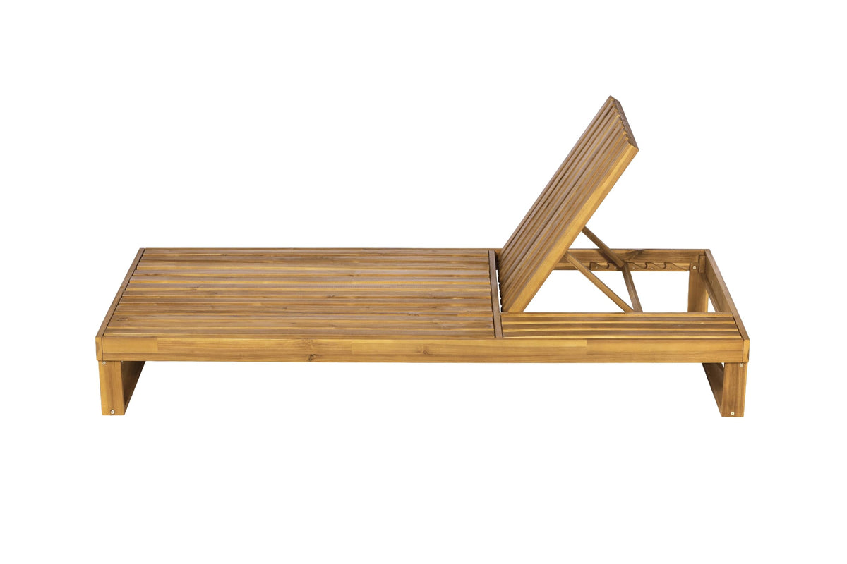 LUMISOL Outdoor Acacia Wood Chaise Lounge Chair, Patio Pool Lounger with 4-Position Adjustable Backrest, Wooden Sun Lounger with Side Table for Backyard, Deck, Garden, Teak