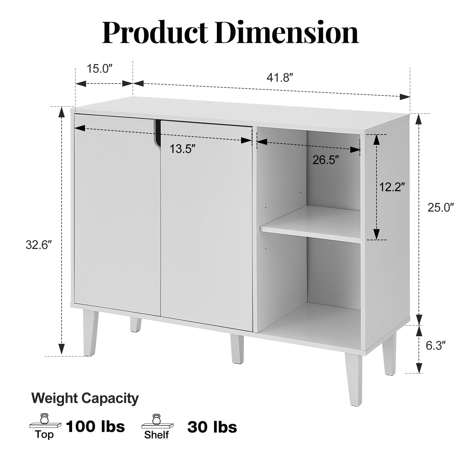Buffet Cabinet with 2 Doors & 2 Shelves – White
