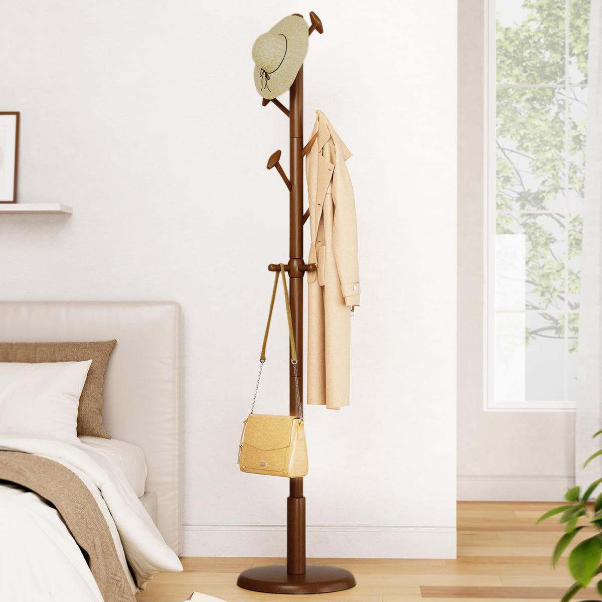 Taitiy Solid Wooden Coat Rack Stand Freestanding Hall Tree with 10 Hooks