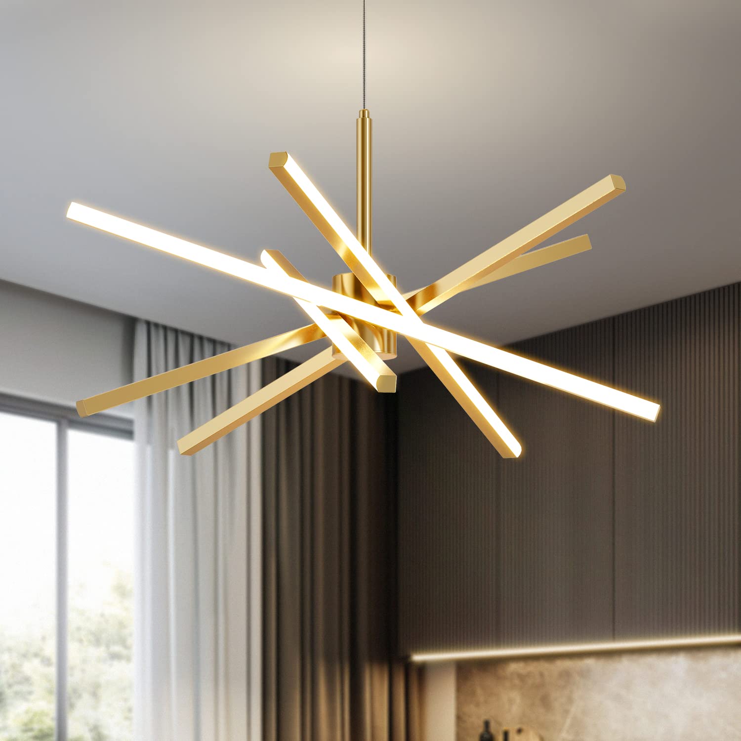 Modern Sputnik Chandelier Ceiling 82W LED Gold Pendant Light Embedded Mount Chandeliers Dining Room Light Fixtures Over Table Dimmable with Remote Control for Living Room Kitchen Bedroom 31.5 inches