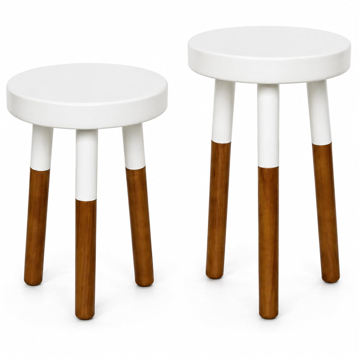 LitaEther Modern Side Table Set of 2, Solid Wood Accent Table,12" D x 12" W x 20" H & 12" D x 12" W x 18" H Small End Table for Living Room Bedroom, Plant Stand, Bathroom Stool, Pedestal Drink Table