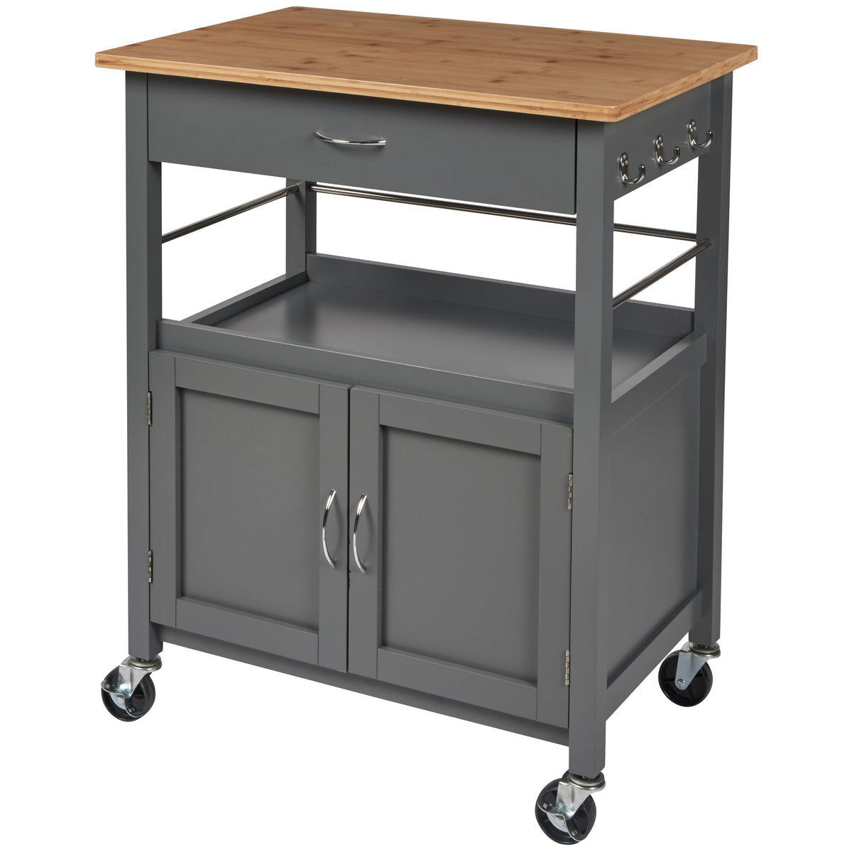 eHemco Kitchen Island Cart on Wheels, Gray Base, Natural Bamboo Top