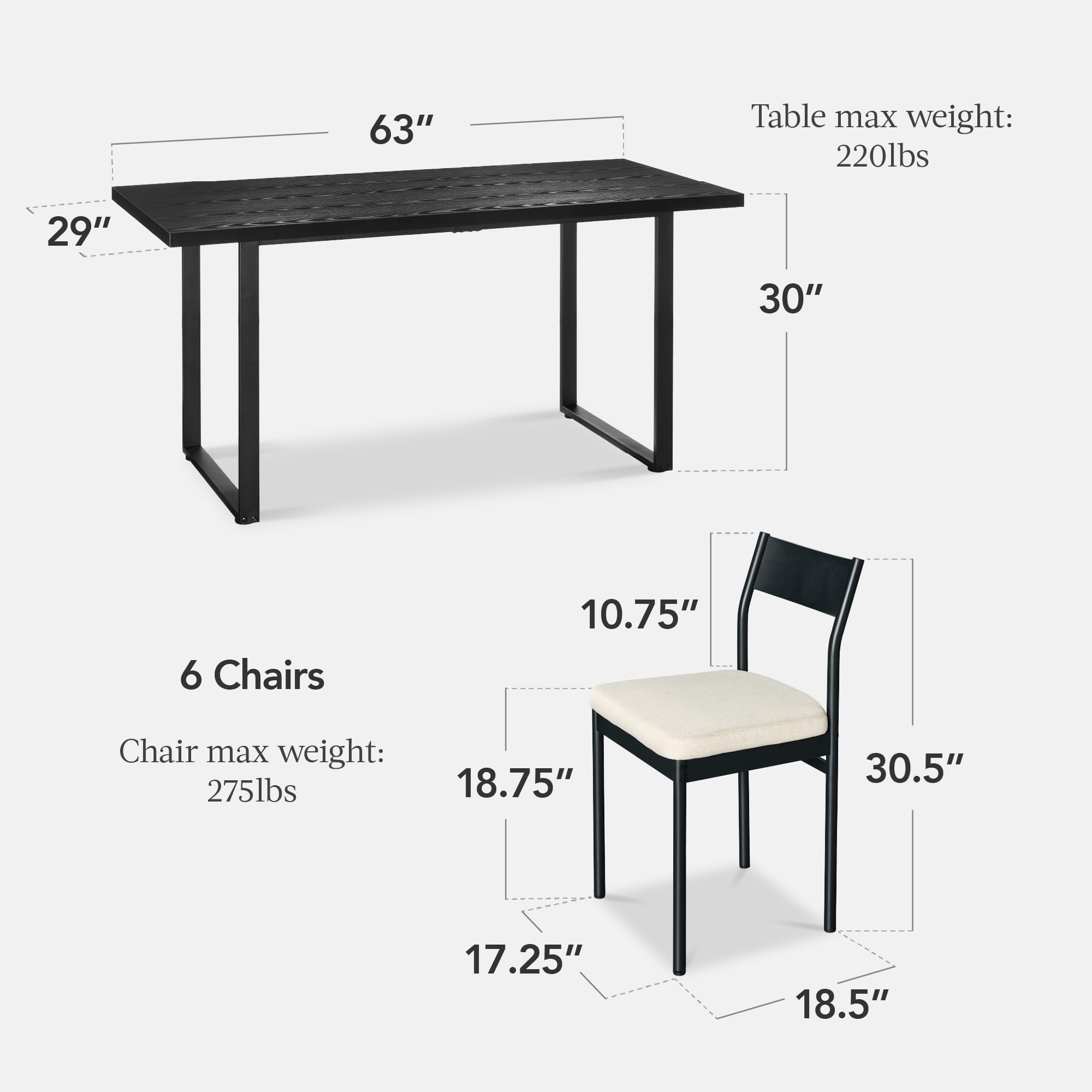 Best Choice Products 7-Piece Modern Dining Room Set, Kitchen Table Set, Dining Table w/ 6 Chairs, Upholstered Cushions, Solid Metal Frame, Curved Backrest - Black/Ivory