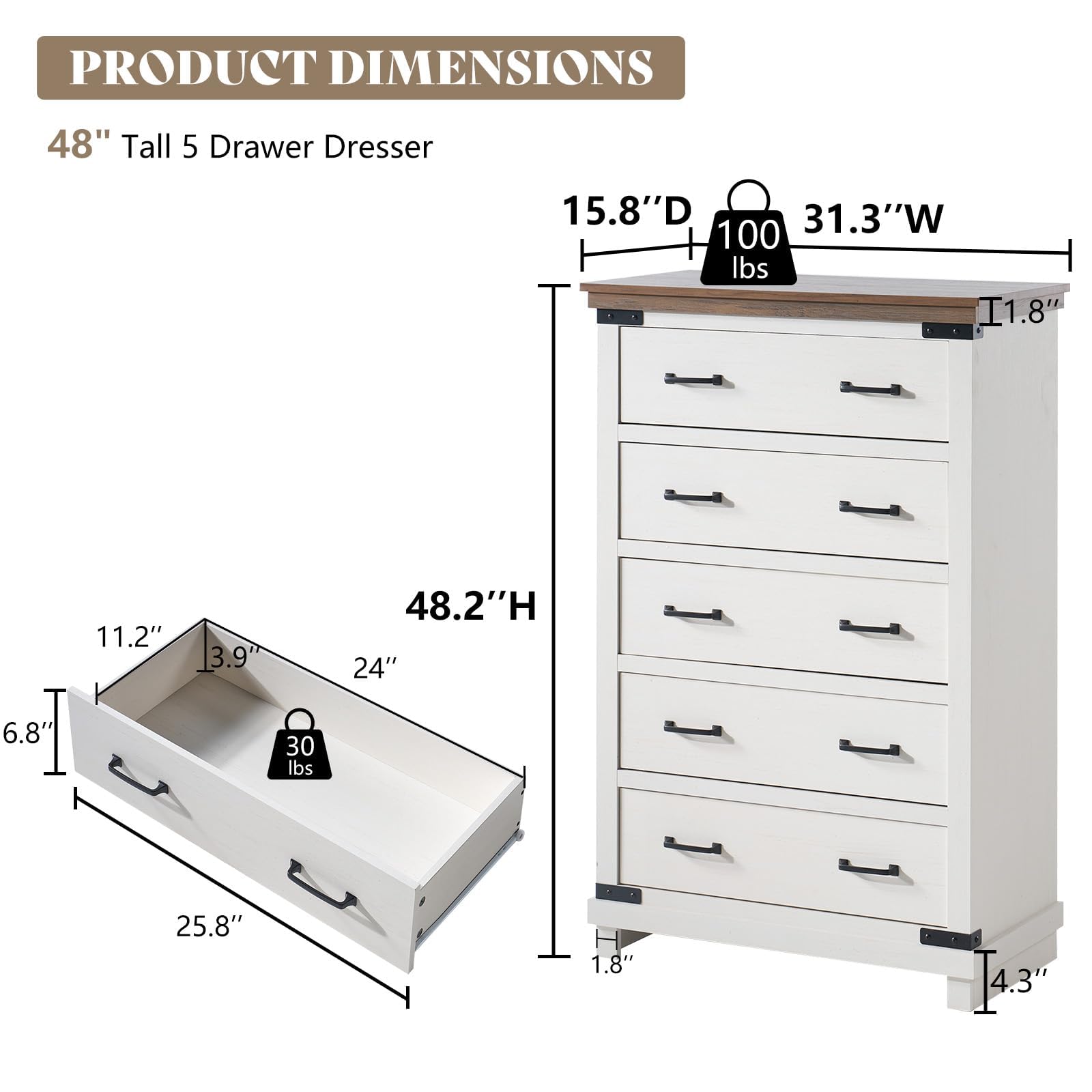 5-Piece Farmhouse Bedroom Set with Charging Nightstands