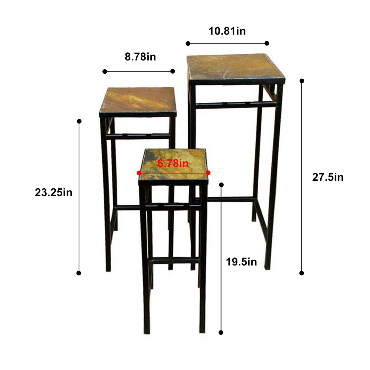 Zhongma Set of 3 Metal Plant Stand with Slate Top Fully Assembled Square Flower Shelf without Installation Required