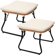 Outdoor Folding Wicker Ottomans with Cushion (Set of 2)