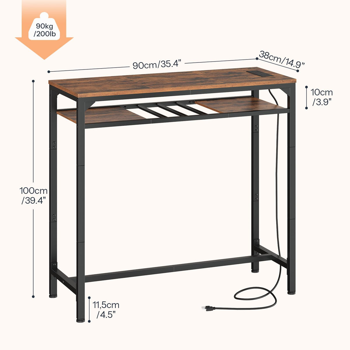2-Tier Bar Table with Charging Station