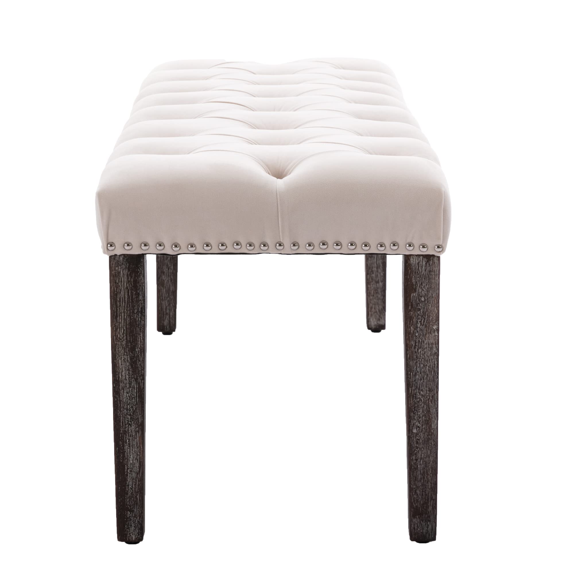 KCC Button-Tufted Ottoman Bench, Upholstered Bedroom Benches Velvet Footrest Stool Accent Bench for Entryway Dining Room Living Room Bedroom End of Bed, Beige