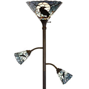 Bieye L10957 Raven Sitting on Bare Tree Branch in Full Moon Night Tiffany Style Stained Glass Torchiere Floor Lamp with Sidelights for Reading Home Decor, 70-inches Tall (Dark Blue)