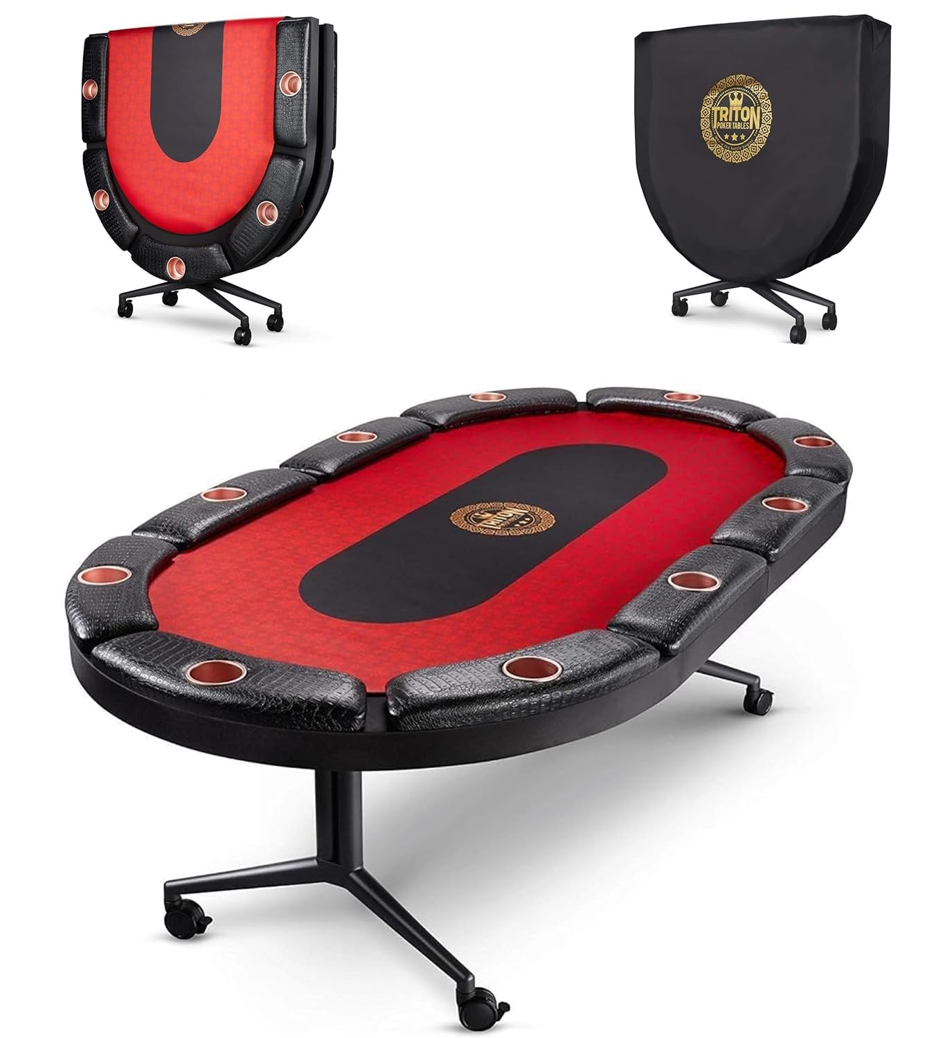 Triton Premium Foldable Poker Table - Poker Table for 10 Players Long-Lasting, Luxurious Vegas Style Casino Experience at Home, Padded Armrests and Cup Holders, Perfect for Texas Holdem Games