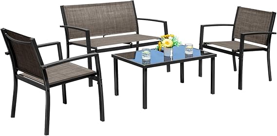 4-Piece Patio Conversation Set with Glass Coffee Table