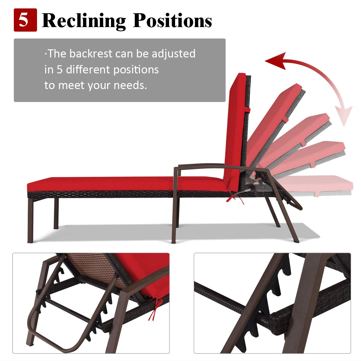Outdoor Rattan Chaise Lounge Chair Set of 2