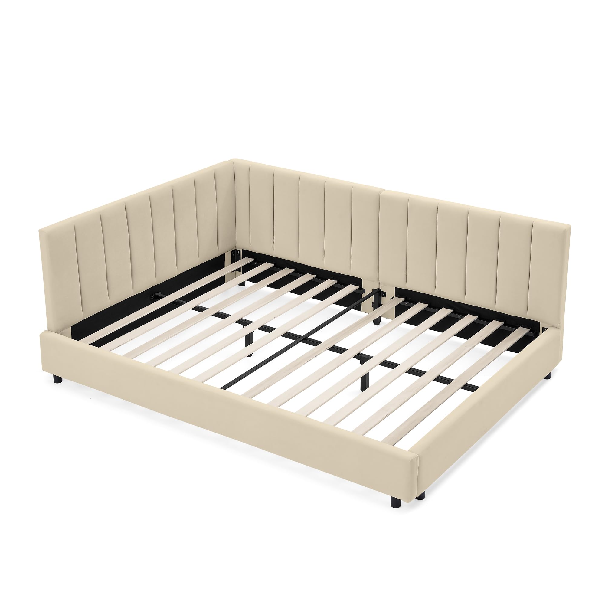 Bellemave Full daybed, Full Corner Bed, Upholstered Sofa Bed Frame with Comfortable Backrest and Armrests for Kids,Teens,Adults, Velvet, Beige