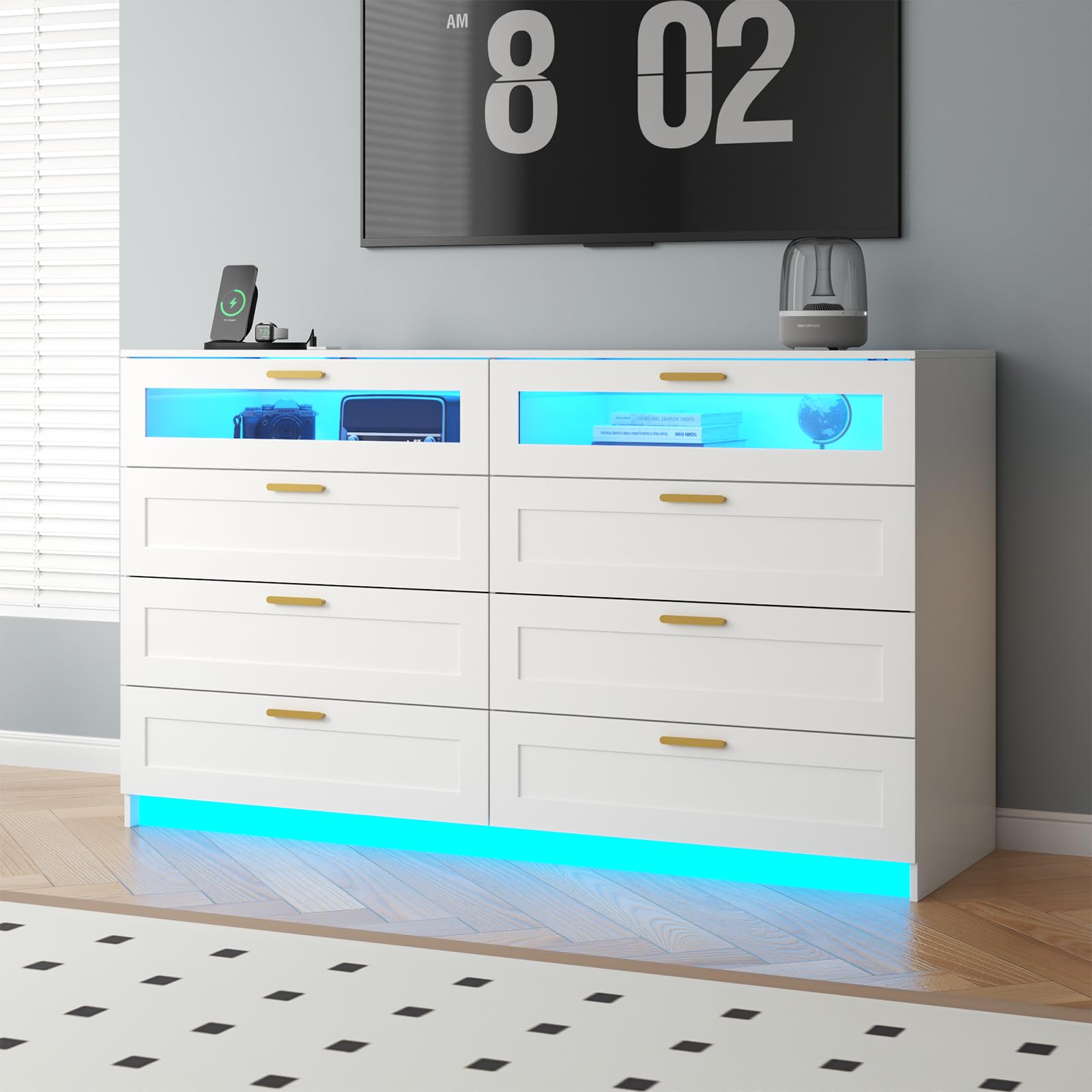 8-Drawer Dresser with LED Lights & Charging Station