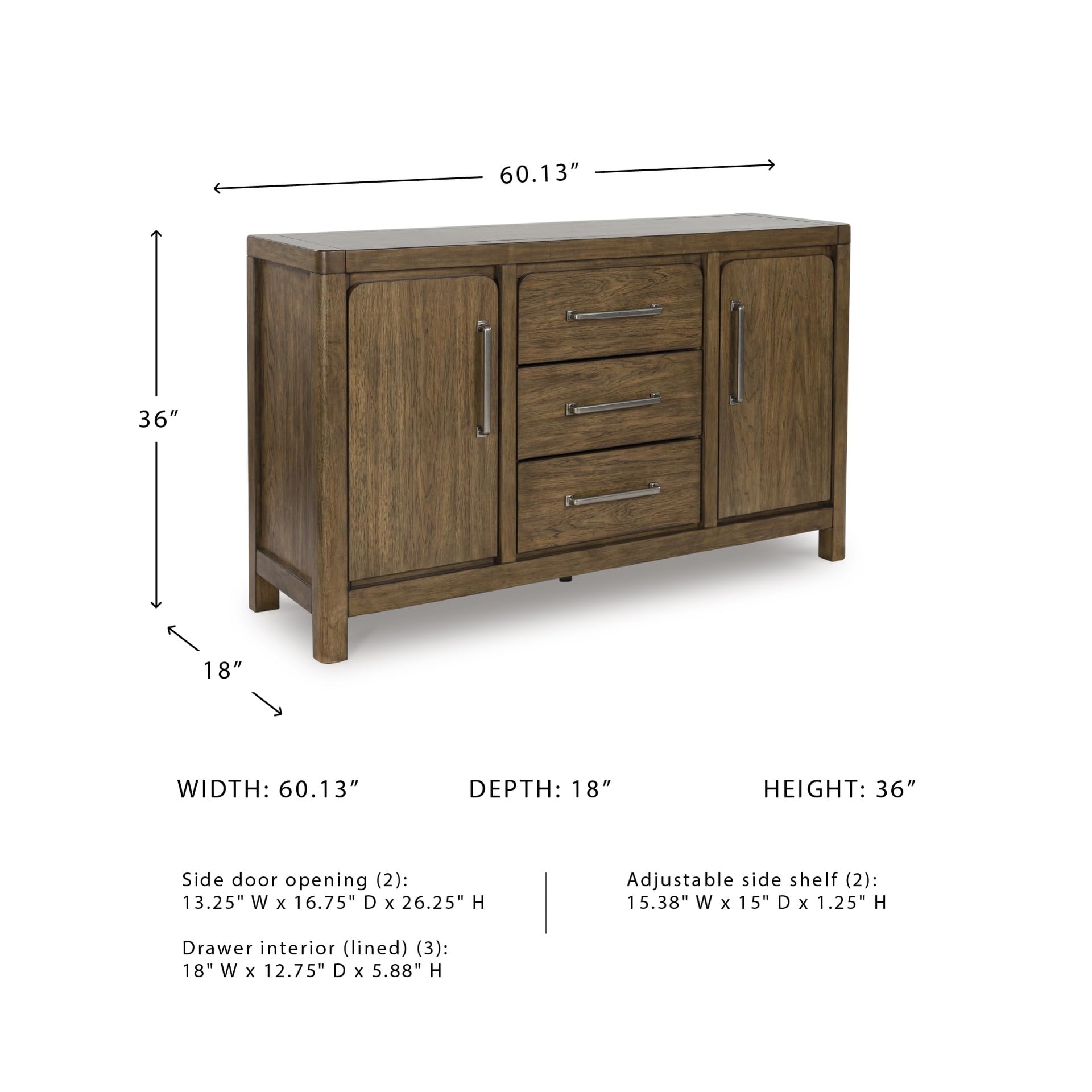 Signature Design by Ashley Cabalynn Farmhouse Glazed 2-Door Dining Server with Adjustable Shelves and 3 Drawers, Light Brown