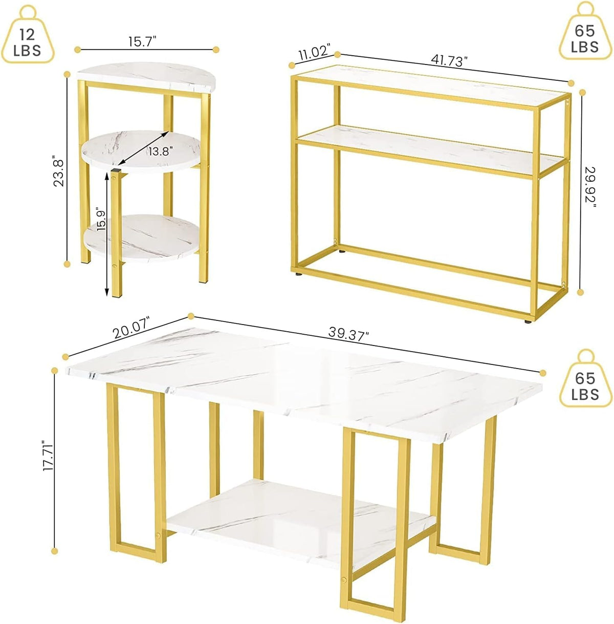 3-Piece Faux Marble Table Set