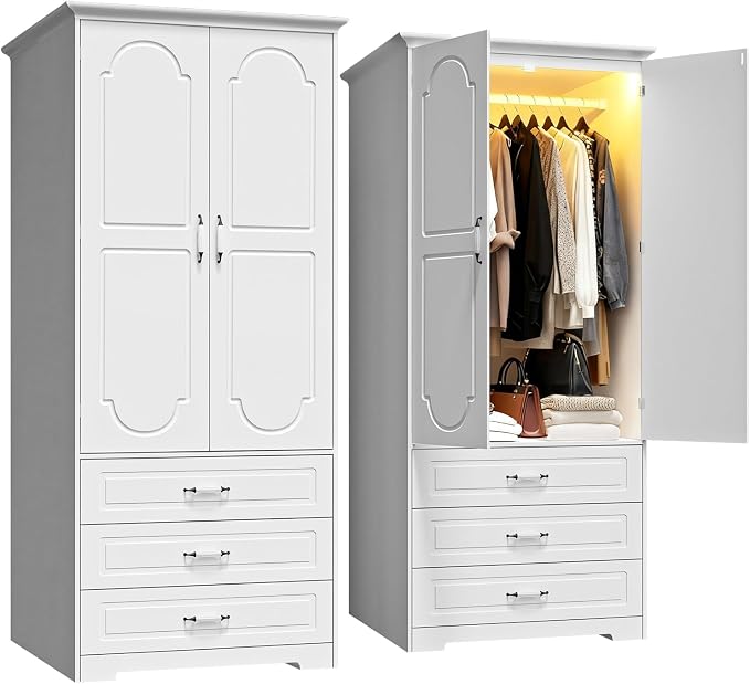 Black LED Wardrobe with 3 Drawers