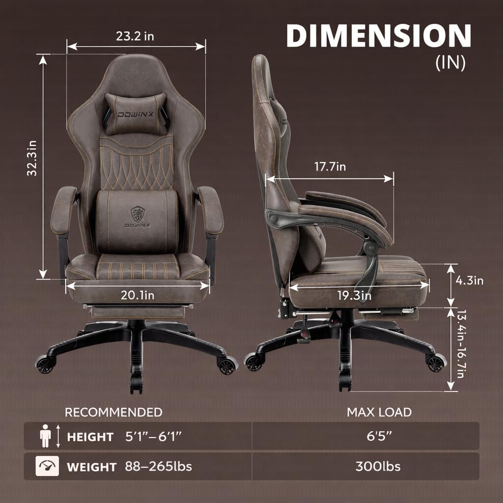 Gaming Chair with Footrest & Massage Lumbar Support