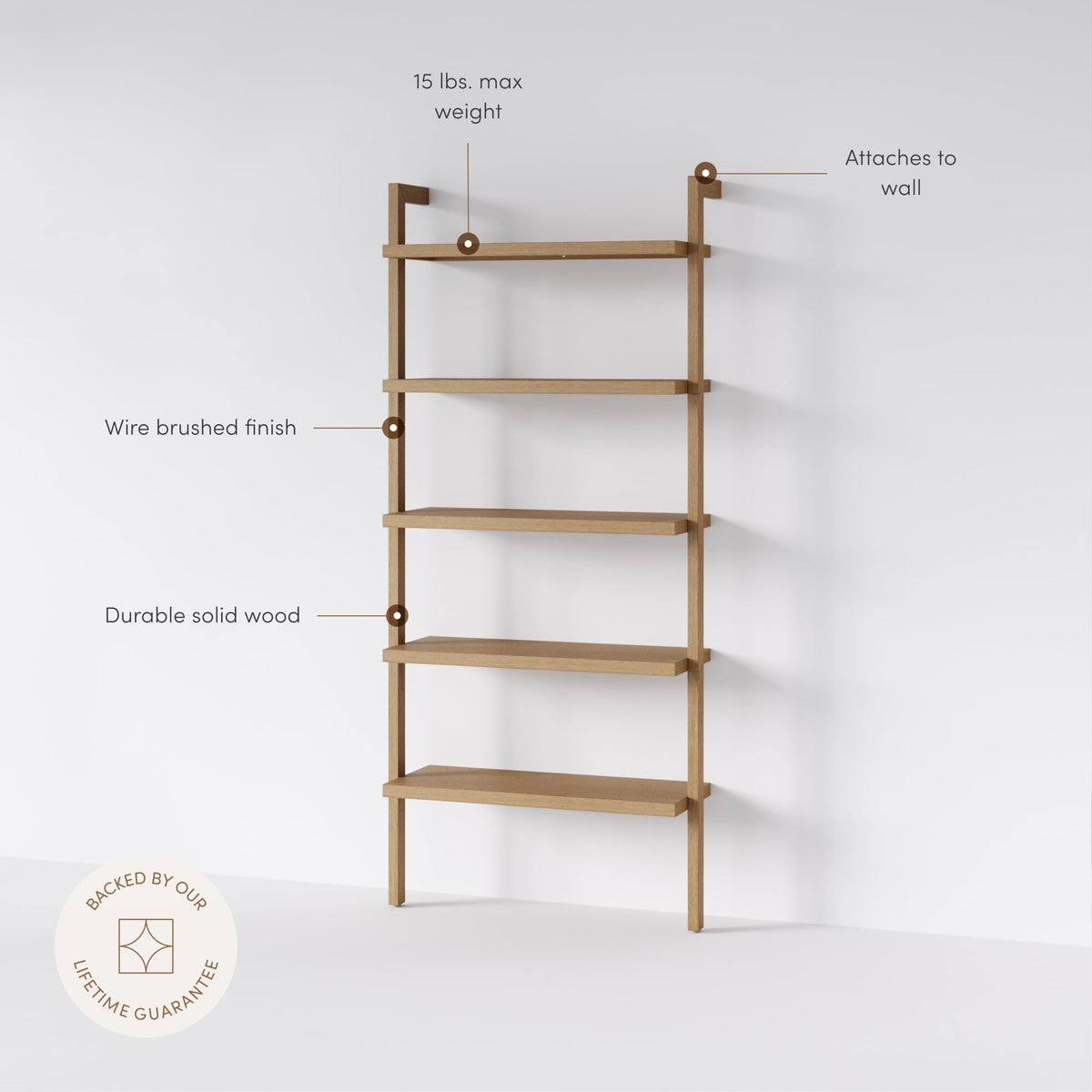 5-Tier Wall-Mounted Wood Bookcase