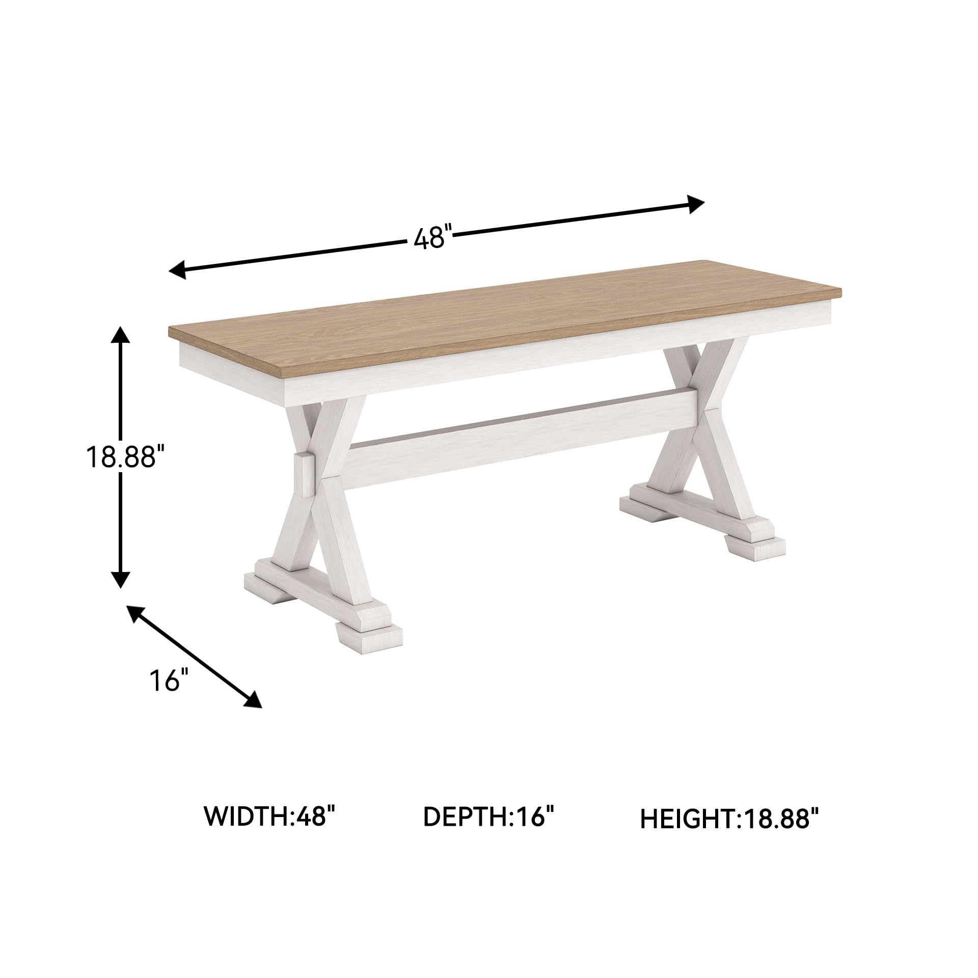Farmhouse Dining Bench, Antique White