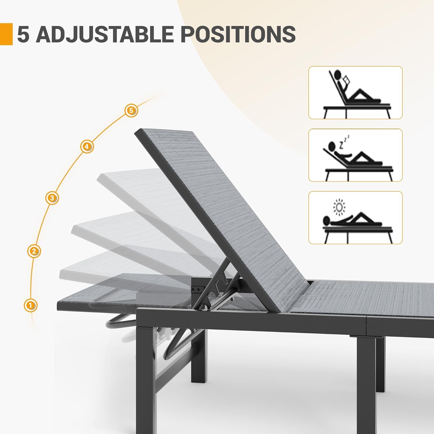 Outdoor Textilene Chaise Lounge Set with Side Table