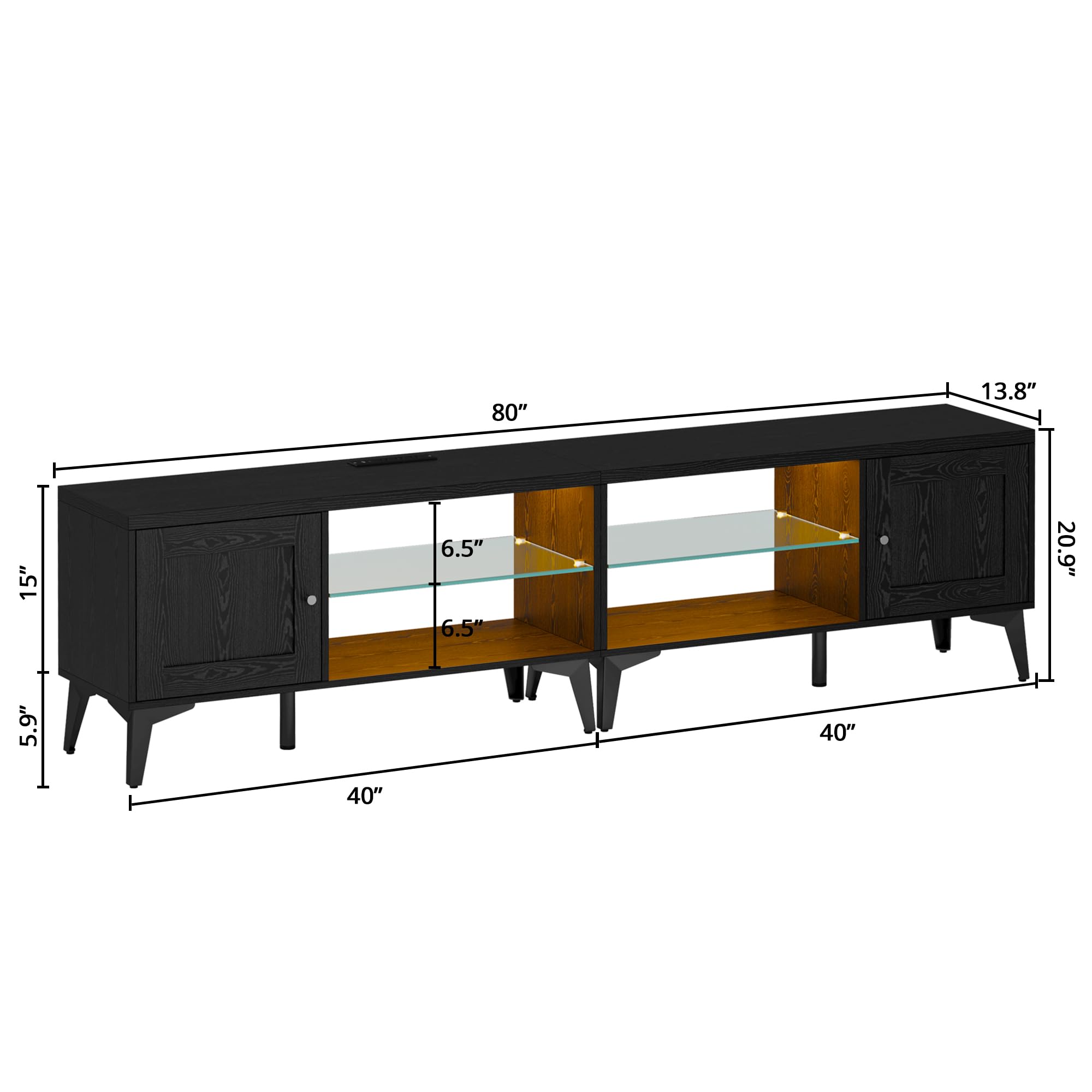80" 2-in-1 TV Stand with LED Lights & Charging Station