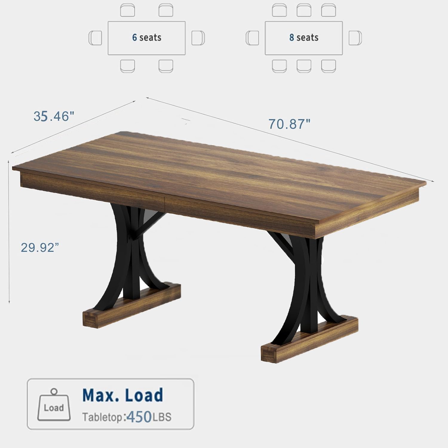 IDEALHOUSE Wood Dining Table for 6-8 with 2 Large Drawers, 70.87" Long Farmhouse Rectangular Kitchen Dining Table & Thick Table Top, Sturdy Frame, for Big Family, Dinette, Office, Walunt