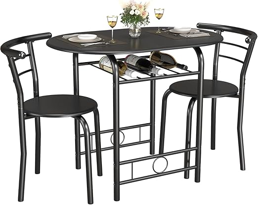 3-Piece Kitchen Table & Chair Set with Wine Rack
