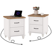 Nightstand Set of 2 with USB Charging & 2 Drawers, Off White